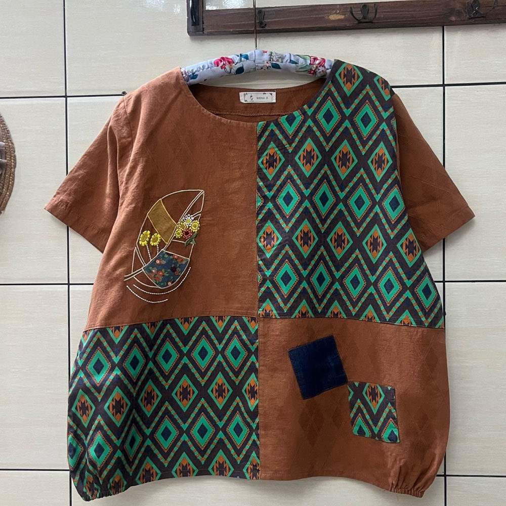 韩版菱格设计感圆领短袖Tt恤女宽松简约遮肉套头小衫遮肚大码上衣,女装/女士精品,T恤,淘宝优惠券,粉丝福利购,淘宝优惠卷