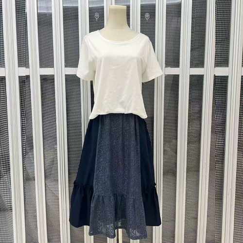 春夏季慵懒风格子假两件短袖连衣裙女减龄拼接荷叶边显瘦长裙子