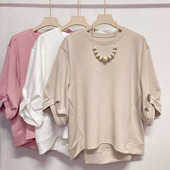 女装 春夏季 上衣 五分袖 T恤前短后长胖mm遮肚遮肉显瘦大码 新款 韩版