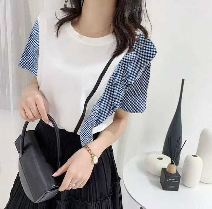 夏装新款牛仔布拼接仙女短袖