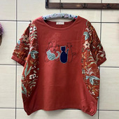 T恤宽松大码 日系时尚 显瘦上衣 衬衫 短袖 减龄印花娃娃衫 牛仔布女装