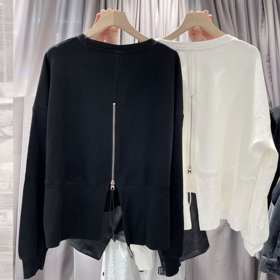 后背拉链个性套头卫衣韩国设计感