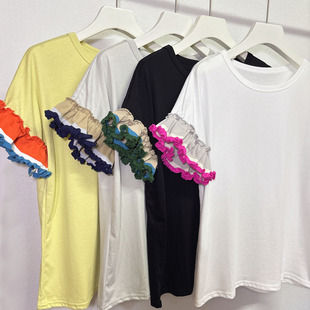 日系女装夏季新款荷叶边飞飞袖上衣短袖T恤木耳边小飞袖娃娃衫