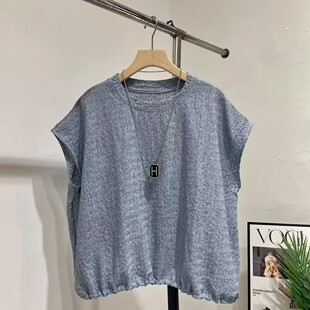宽松休闲遮肉显瘦女装简约百搭圆领短袖T恤大码上衣肌理短袖体恤