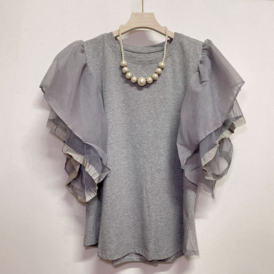 东大门仙女蕾丝飞飞袖小衬衫