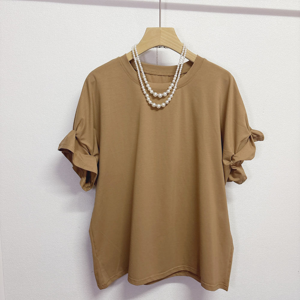 夏季前短后长荷叶边泡泡袖女士衬衫宽松显瘦上衣短袖T恤花苞衬衣