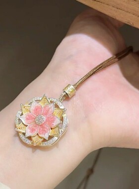 「粉莲」新中式描金珐琅彩浮雕花丝莲花长款项链女吊坠配饰毛衣链