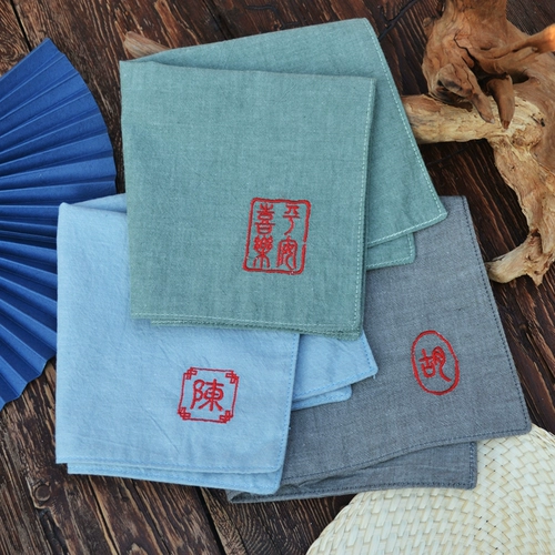 Мужской хлопковый носовой платок, хлопковая печать, полотенце от пота, сумка, с вышивкой, делается под заказ, подарок на день рождения