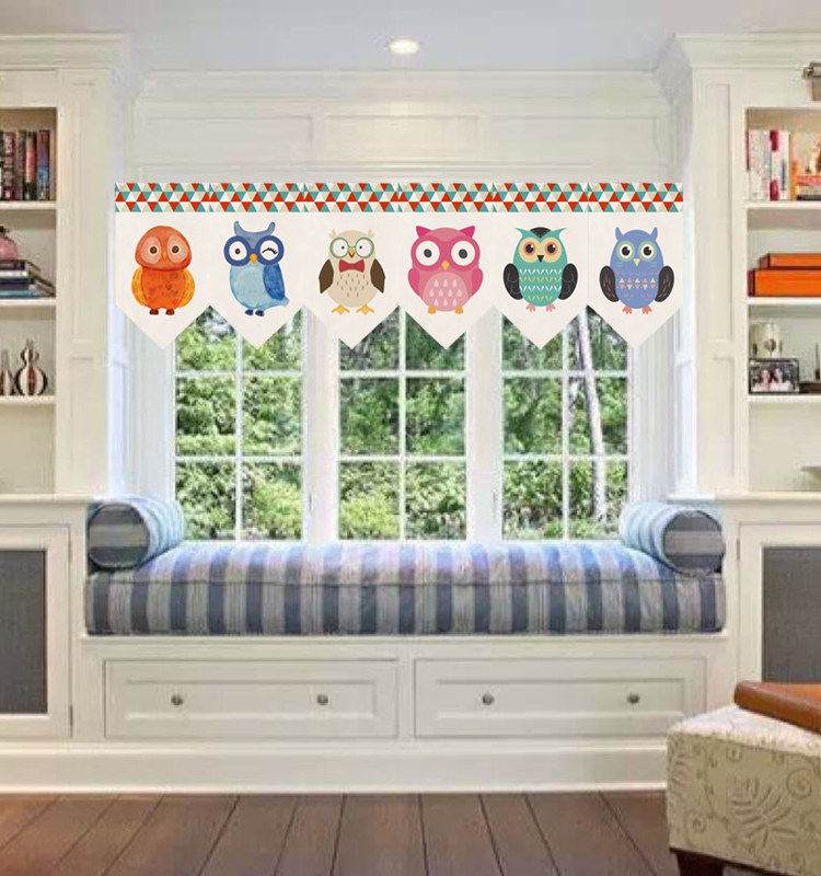 卡通布艺棉麻三角旗厨房日系门帘头半帘短帘隔断挂帘窗帘定制