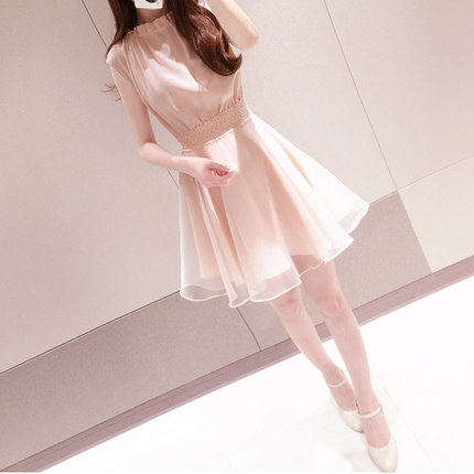2024夏季新款连衣裙中长款韩国学生公主裙收腰显瘦蕾丝边裙子外穿