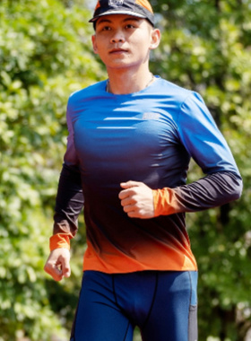 URG无缝长袖T恤男女通用跑步运动套头渐变体恤跑马圆领长袖速干