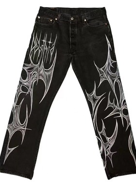 PERFE T手绘涂鸦remake黑色牛仔裤不掉色美式街头涂鸦风男女