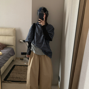 1391 montague island 秋上新复古条纹翻领宽松中袖 POLO衫