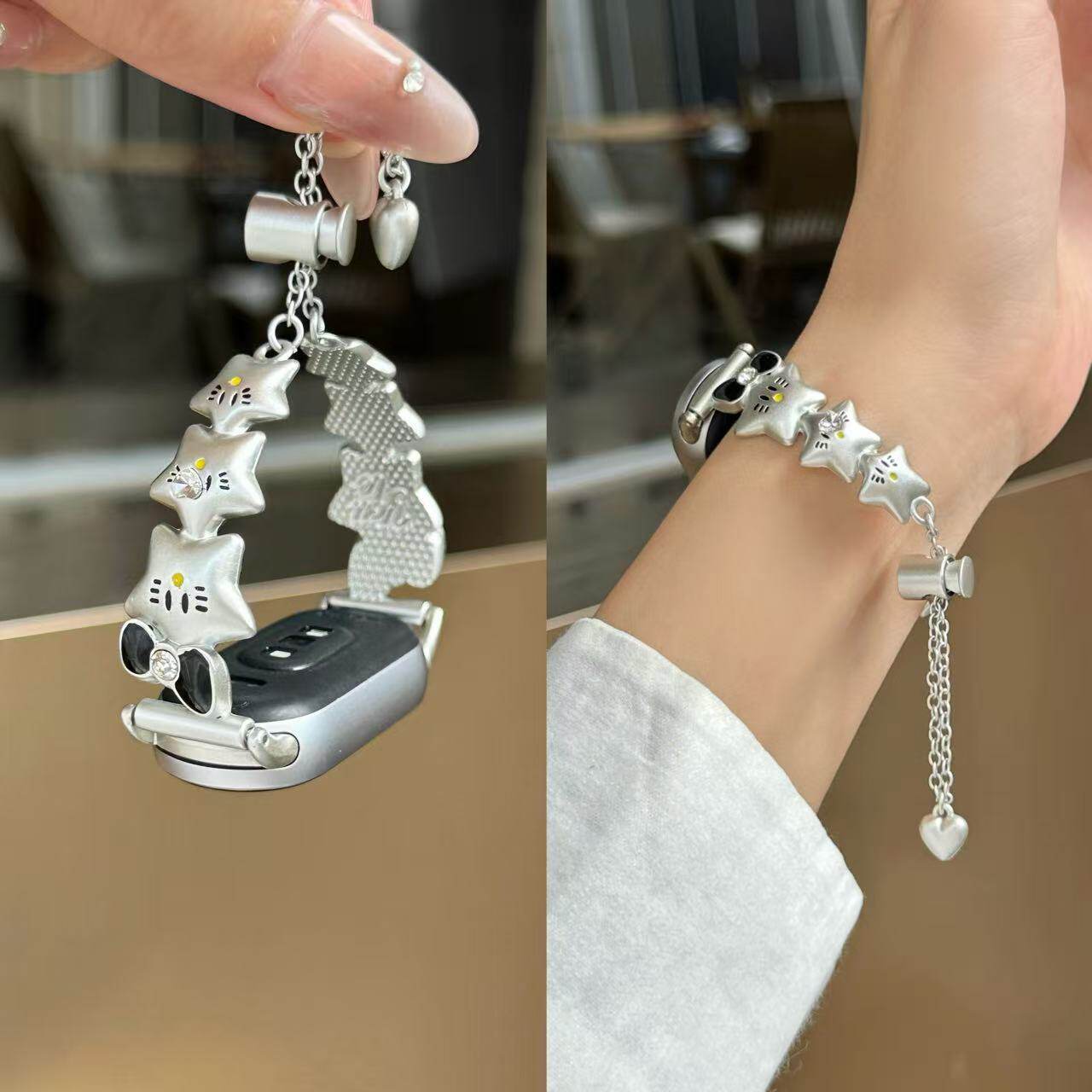 新款ins适用小米手环10nfc98pro手镯星星蝴蝶结表带iwatchs11华为