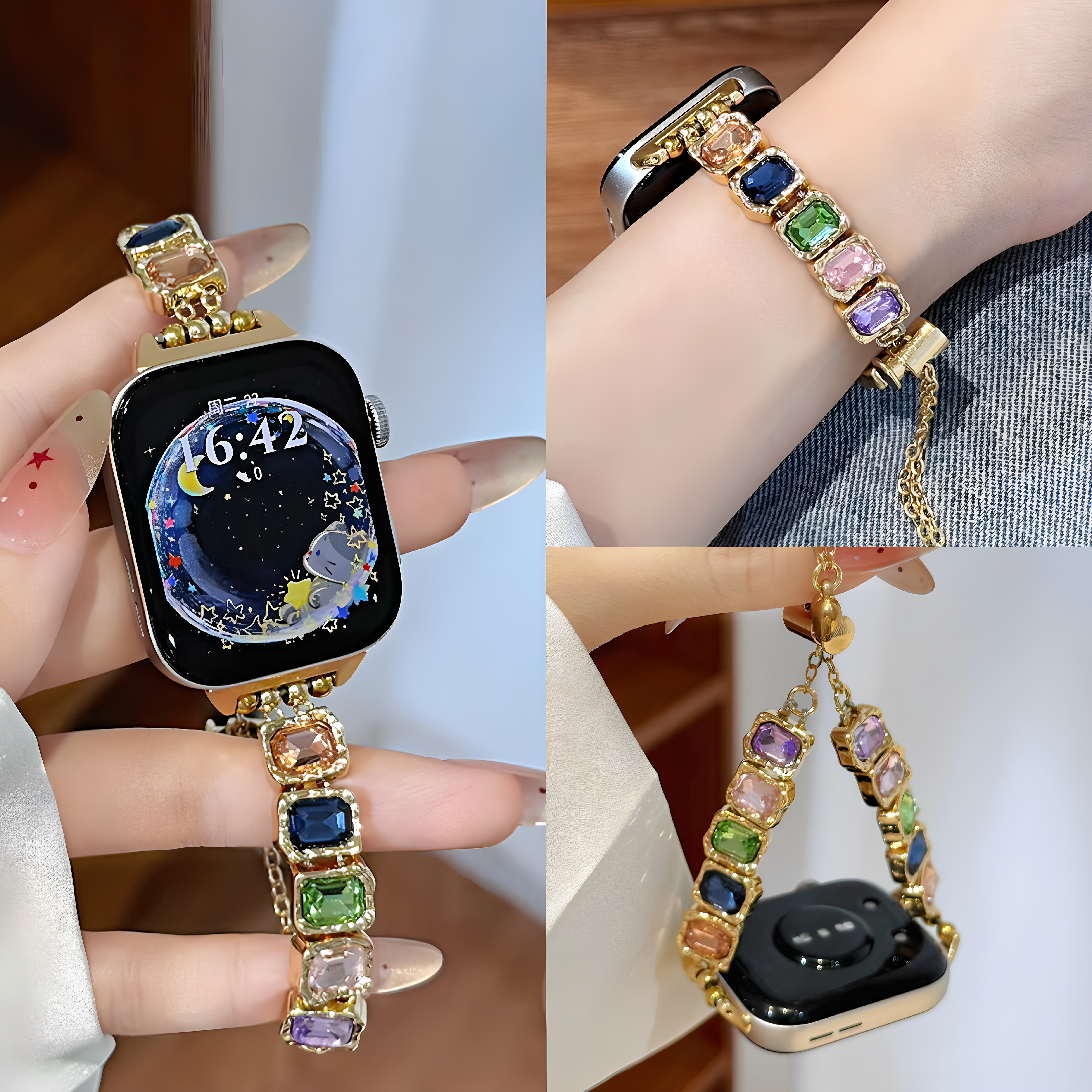 新款彩钻金属表带适用苹果手表iwatch10表带小米9pro华为Fit3腕带