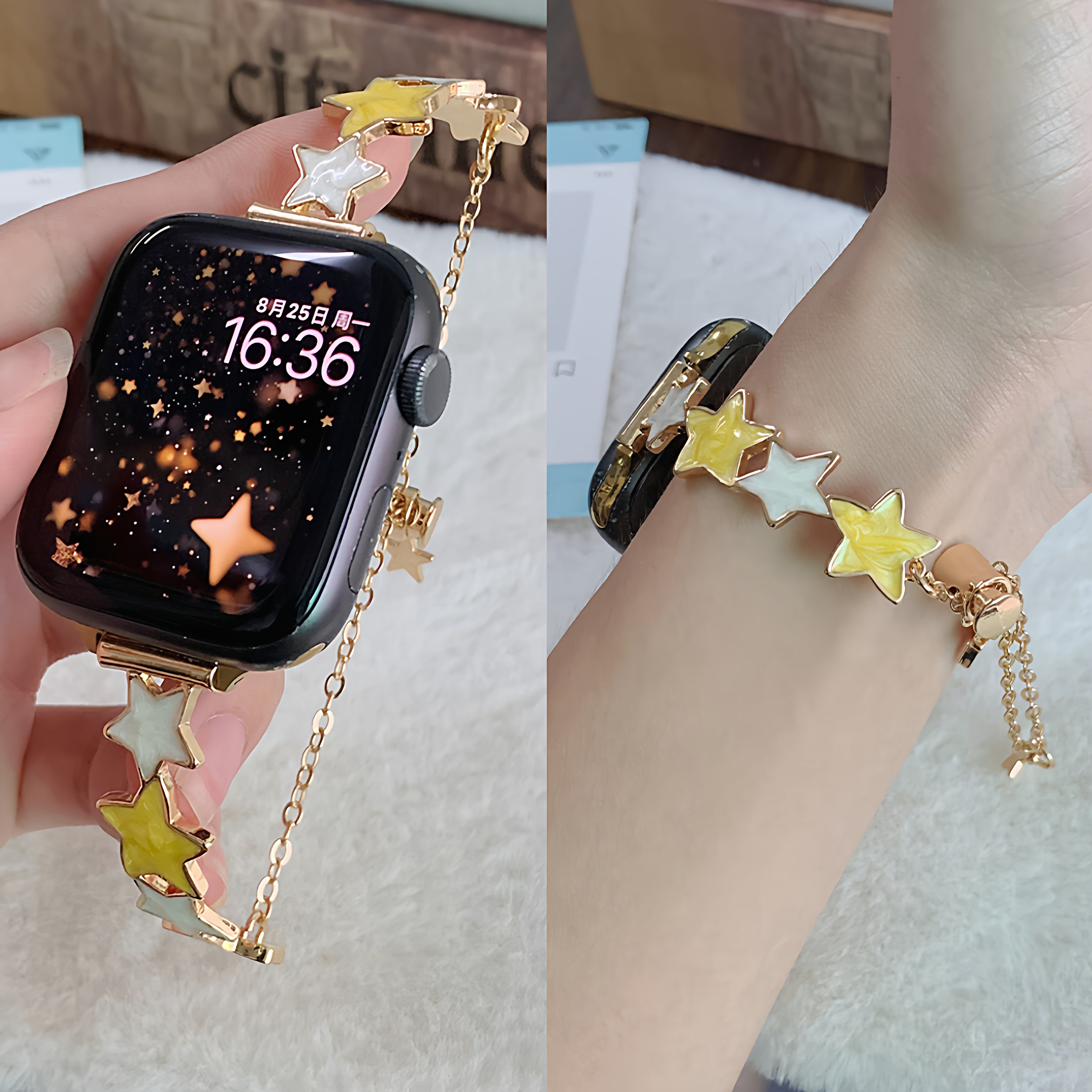 适用苹果表带创意ins风星星手镯表带适用小米89pro华为fit34表带