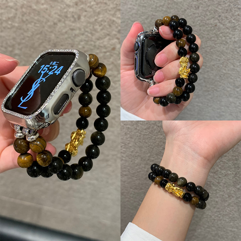 国潮貔貅双排串珠适用Applewatch表带苹果手表带iWatch10腕带