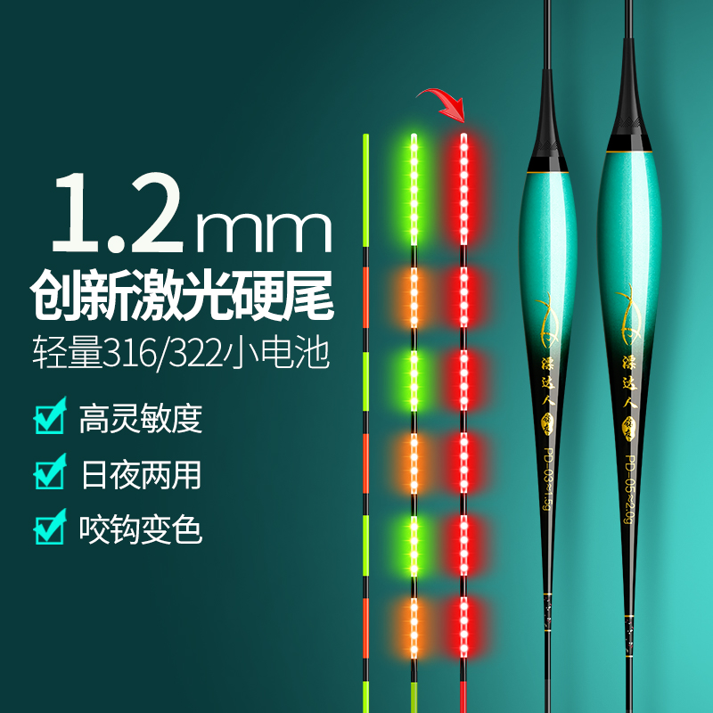 316/322激光硬尾夜光电子漂高灵敏咬钩变色日夜两用细尾鲫鱼浮漂