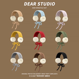 系带毛绒针织耳罩女冬季2025新款保暖防寒骑行护耳朵耳套耳捂子潮