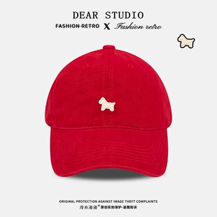 韩系可爱小狗刺绣棒球帽子女复古百搭大头围显脸小宽檐情侣鸭舌帽