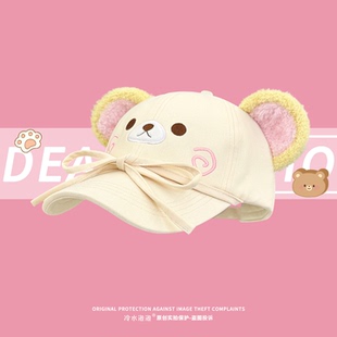 可爱蝴蝶结轻松熊卡通棒球帽子女夏季 创意可爱显脸小遮阳鸭舌帽潮