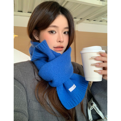 韩系克莱因蓝色100％羊毛围巾女