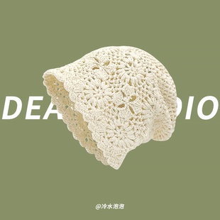 鞠婧祎同款 编织帽显脸小堆堆帽冷帽潮 镂空针织包头帽子女2026新款