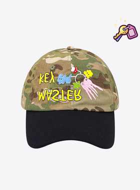 韩版ins趣味钥匙刺绣迷彩棒球帽子女春夏季街头潮牌软顶鸭舌帽男