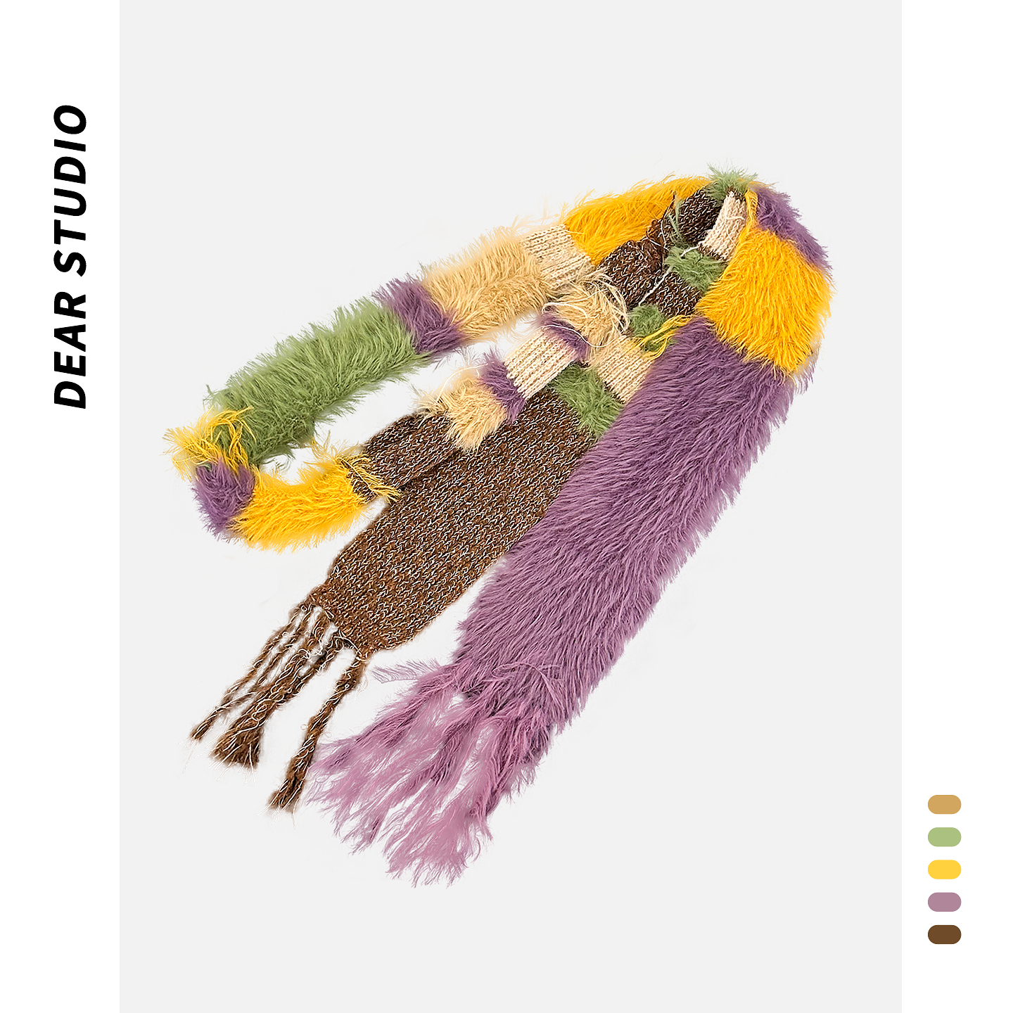 多材质拼接条纹针织流苏围巾女秋冬季保暖百搭时髦复古毛绒围脖潮