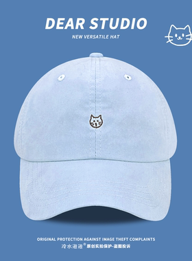 韩系ins小猫刺绣棒球帽子女蓝色甜美百搭遮阳防晒显脸小鸭舌帽潮