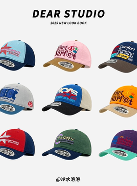 韩版字母刺绣棒球帽子女街头潮牌美式复古软顶遮阳显脸小鸭舌帽男