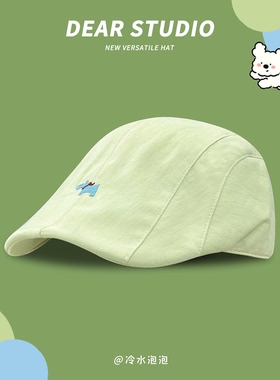 可爱小狗前进帽子女夏季复古轻薄反戴字母刺绣显脸小画家帽贝雷帽