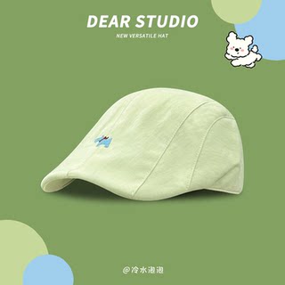 可爱小狗前进帽子女夏季复古轻薄反戴字母刺绣显脸小画家帽贝雷帽