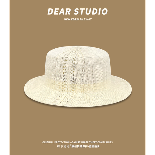 日系镂空平顶针织帽子女春夏季