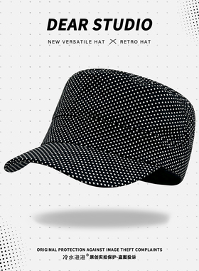 韩系波点平顶帽子女春秋季2026新休闲气质百搭高级感骑士帽马术帽