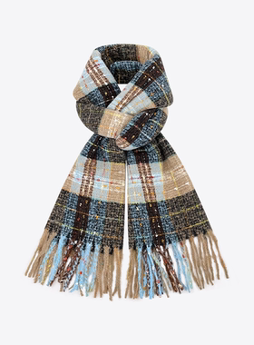 小红书同款满目星河复古格纹仿羊绒围巾女秋冬季软糯保暖百搭围脖