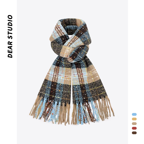 秋冬格纹复古女保暖百搭围巾软糯