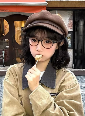 日系复古文艺报童帽子女秋冬季新款大头围ins百搭显脸小八角帽潮