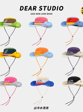 日系复古工装拼色大檐百搭渔夫帽子女夏季户外徒步遮阳防晒登山帽