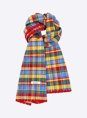 2025新款节日感复古彩色格纹围巾女秋冬季可爱保暖百搭氛围感围脖
