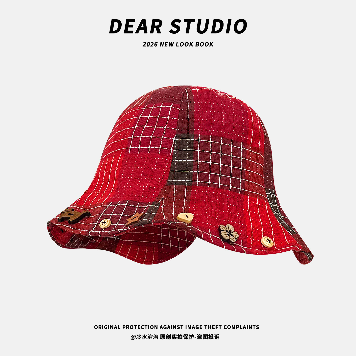 2026新款红色格纹渔夫帽子女春夏出游甜美百搭显脸小显白彩色盆帽,服饰配件/皮带/帽子/围巾,帽子,淘宝优惠券,粉丝福利购,淘宝优惠卷