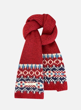 韩系费尔岛风提花针织围巾女秋冬季保暖百搭高级感情侣学生围脖潮