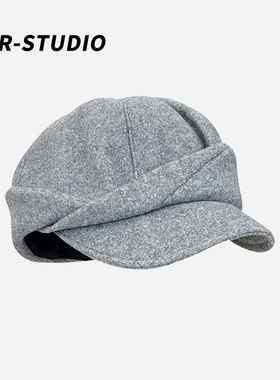 高级感含羊毛灰色毛呢贝雷帽子女秋冬季加厚保暖百搭显脸小八角帽