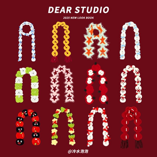 手工编织珊瑚绒系列可爱圣诞苹果雪人围巾女冬季保暖百搭拍照围脖