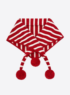 2025新款可爱红色条纹球球三角围巾女秋冬季韩版百搭保暖披肩围脖