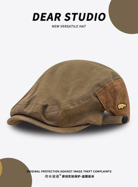 日系拼接河马贝雷帽女2025新款反戴前进帽男美拉德复古画家帽子潮