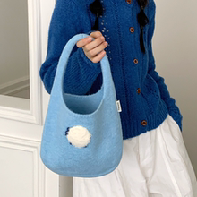 韩系可爱绵羊针织毛呢手提包包女秋冬日常通勤百搭托特小包手拎包