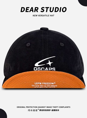 【帽檐带钢丝】机能风短檐帽子女复古磨毛翻檐棒球帽字母鸭舌帽男