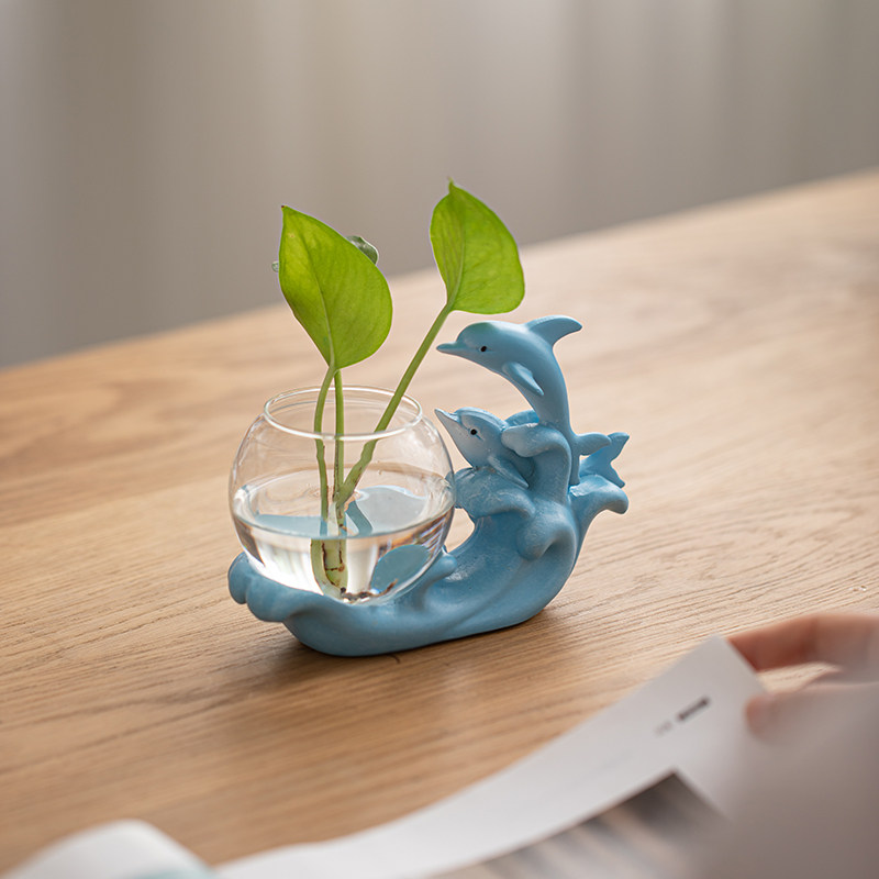 卡通海豚水培绿萝插花瓶摆件创意客厅装饰品客厅儿童房桌面摆设品,家居饰品,花盆,淘宝优惠券,粉丝福利购,淘宝优惠卷