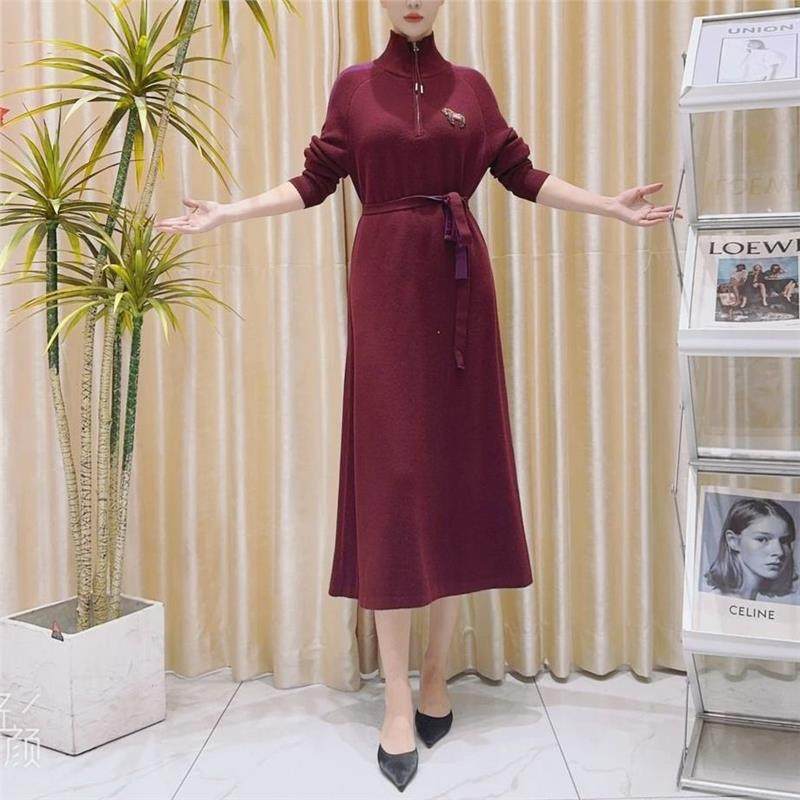 A205玫紫红设计气质秋冬轻奢针织连衣裙时尚复古遮肚子长裙,女装/女士精品,连衣裙,淘宝优惠券,粉丝福利购,淘宝优惠卷